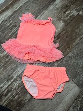 Isabella and Chloe Girls Coral Pink Ruffle tutu Tankini Set